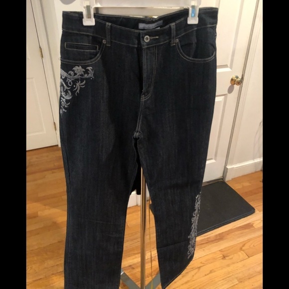 Chico’s size 12 blue high waist jeans silver & white embellished details stretch - Picture 6 of 16